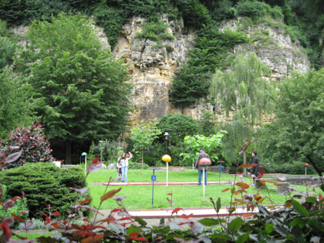 Minigolf field and play grounds in luxembourg grund valley photo